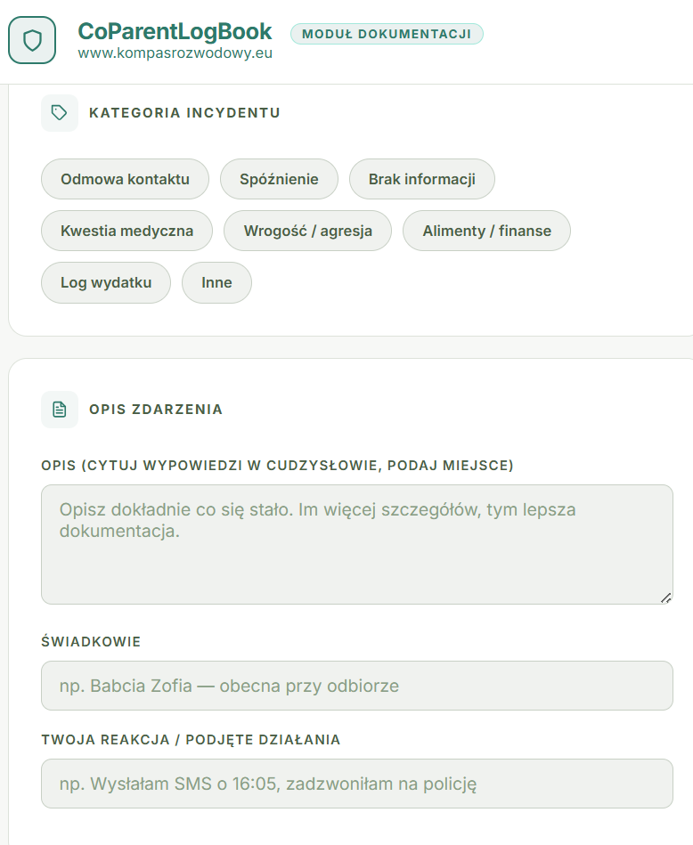 CoParentLogBook – wersja jasna